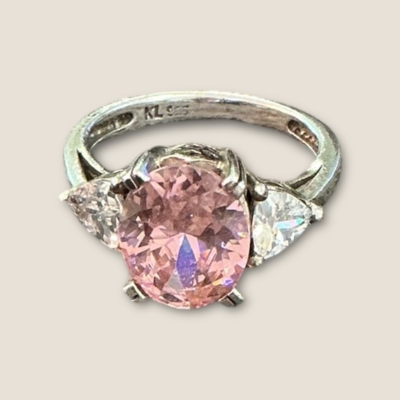 Vintage Sterling Pink and Clear CZ Ring - Picture 2 of 7